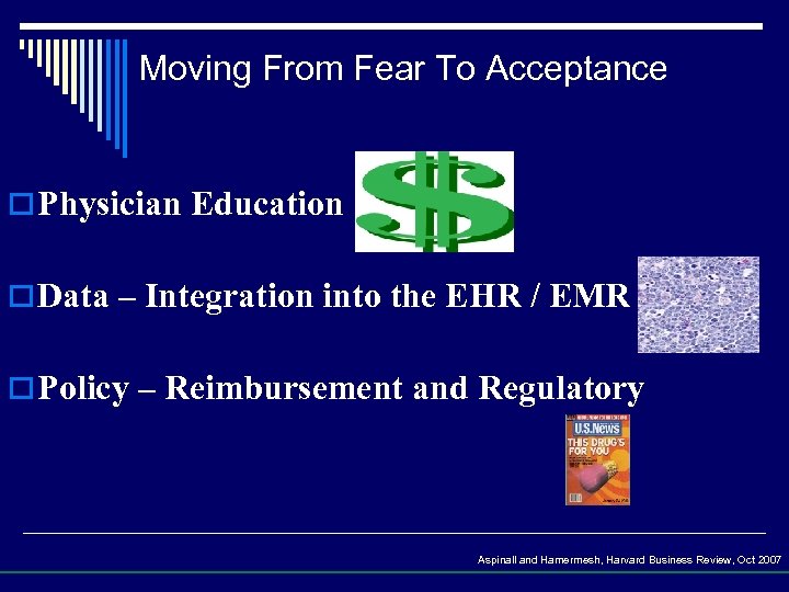 Moving From Fear To Acceptance o Physician Education o Data – Integration into the