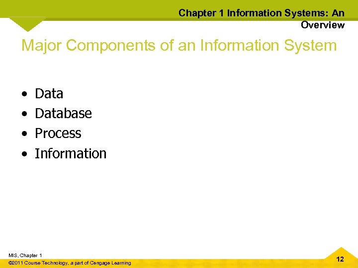 Chapter 1 Information Systems: An Overview Major Components of an Information System • •
