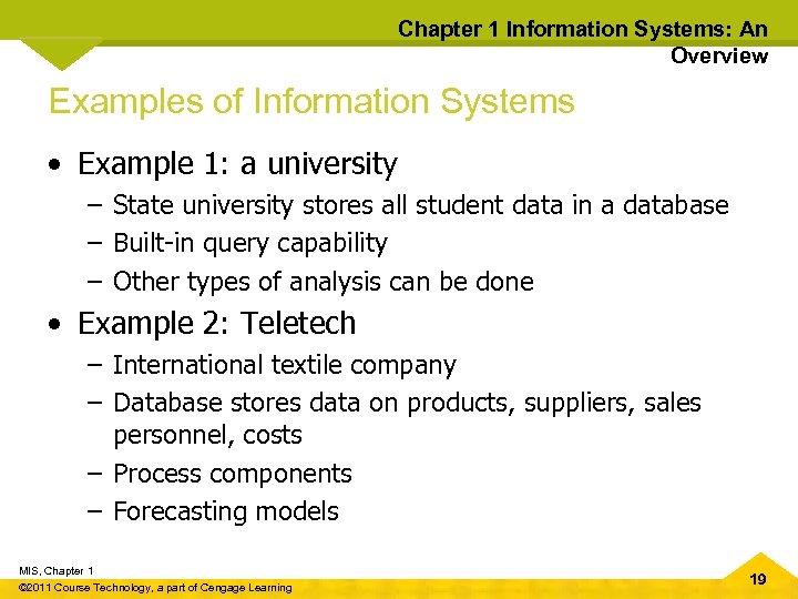 Chapter 1 Information Systems: An Overview Examples of Information Systems • Example 1: a