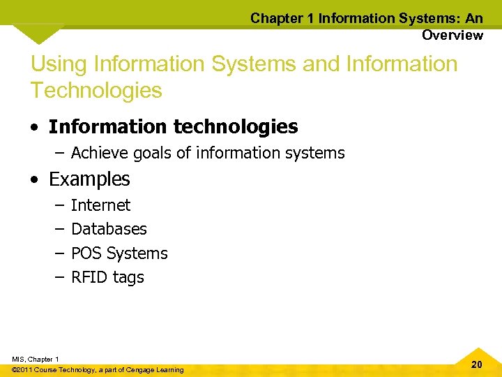 Chapter 1 Information Systems: An Overview Using Information Systems and Information Technologies • Information