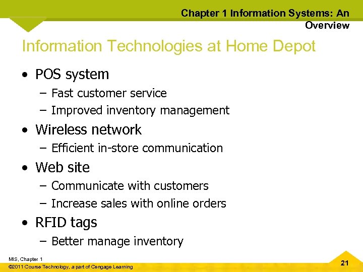 Chapter 1 Information Systems: An Overview Information Technologies at Home Depot • POS system