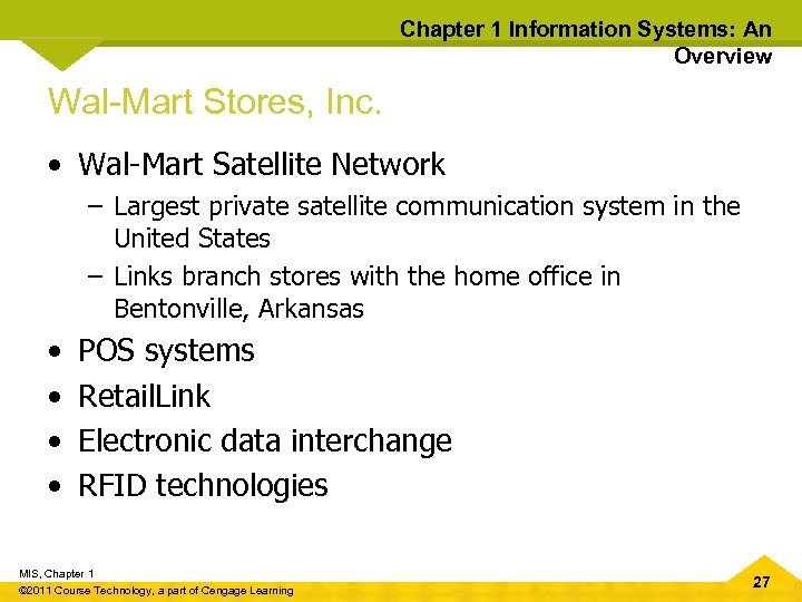 Chapter 1 Information Systems: An Overview Wal-Mart Stores, Inc. • Wal-Mart Satellite Network –