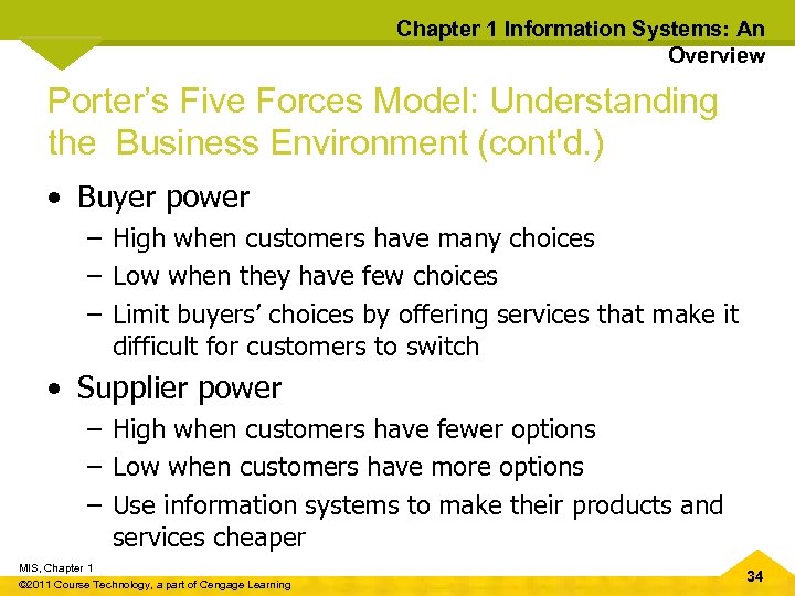 Chapter 1 Information Systems: An Overview Porter’s Five Forces Model: Understanding the Business Environment
