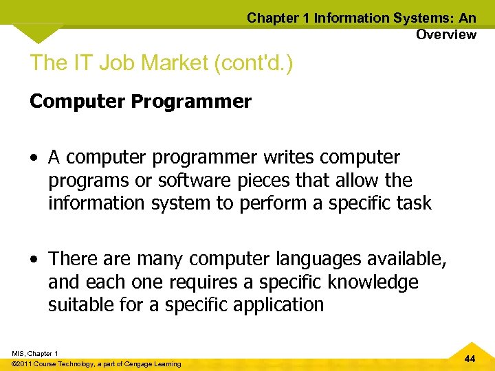 Chapter 1 Information Systems: An Overview The IT Job Market (cont'd. ) Computer Programmer