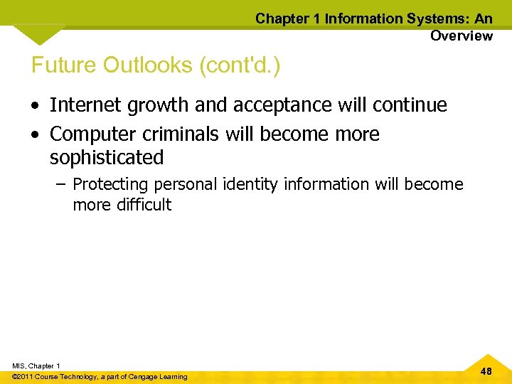 Chapter 1 Information Systems: An Overview Future Outlooks (cont'd. ) • Internet growth and