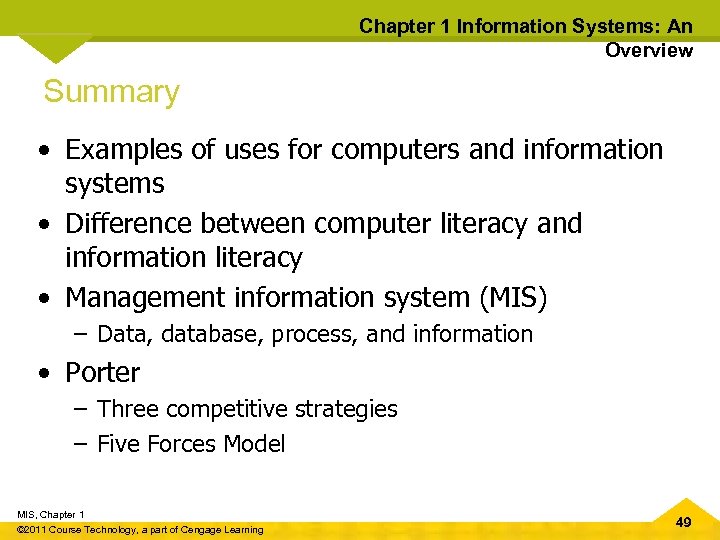 Chapter 1 Information Systems: An Overview Summary • Examples of uses for computers and