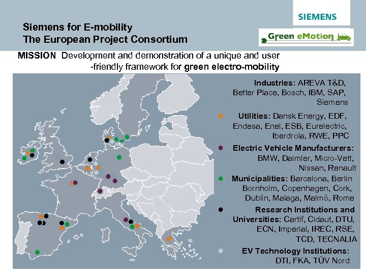 Siemens for E-mobility The European Project Consortium MISSION Development and demonstration of a unique