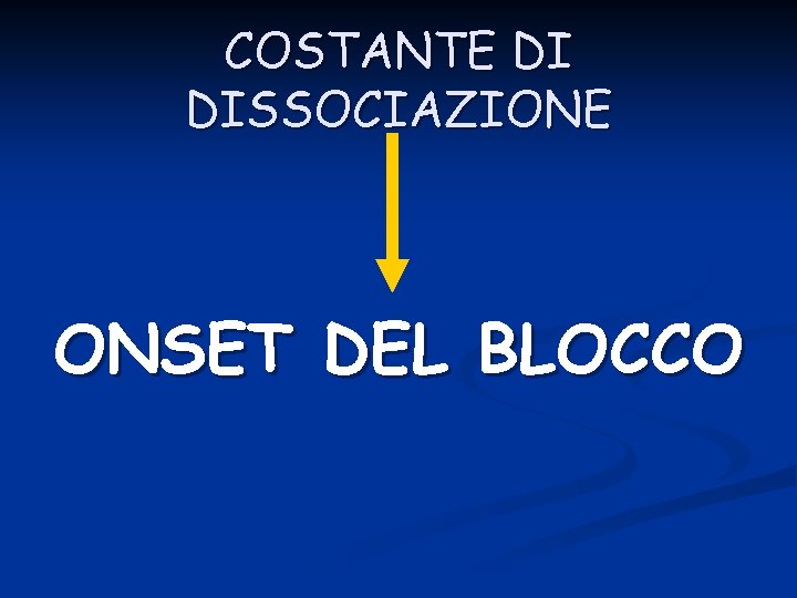 COSTANTE DI DISSOCIAZIONE ONSET DEL BLOCCO 