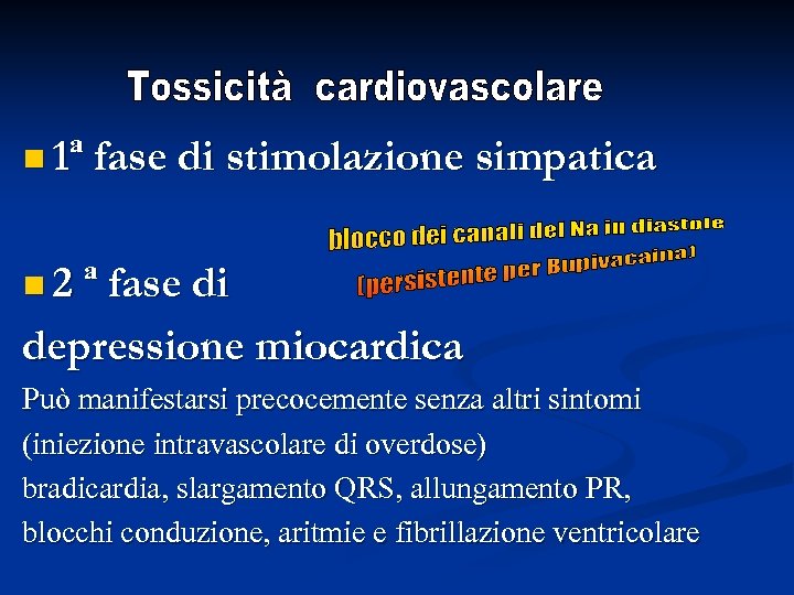 n 1ª fase di stimolazione simpatica n 2 ª fase di depressione miocardica Può
