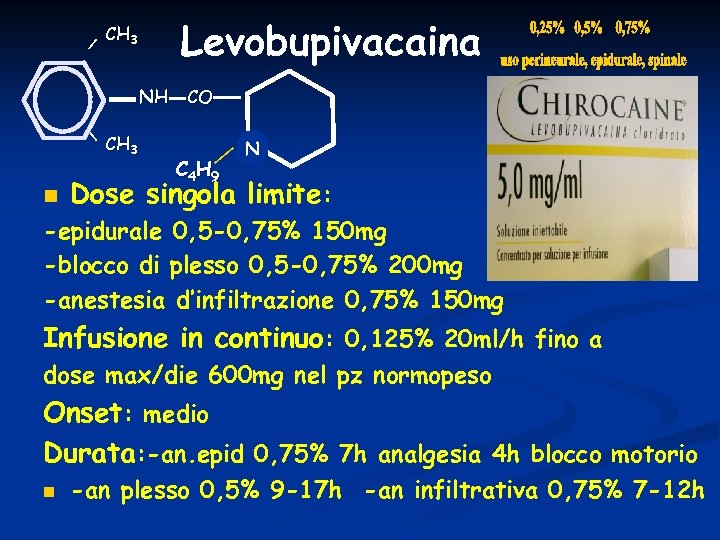 Levobupivacaina CH 3 NH CH 3 n CO C 4 H 9 N Dose