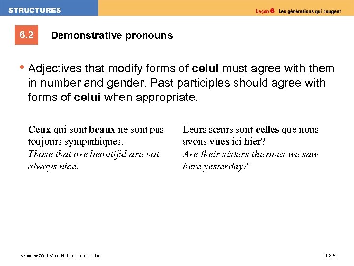 6. 2 Demonstrative pronouns • Adjectives that modify forms of celui must agree with