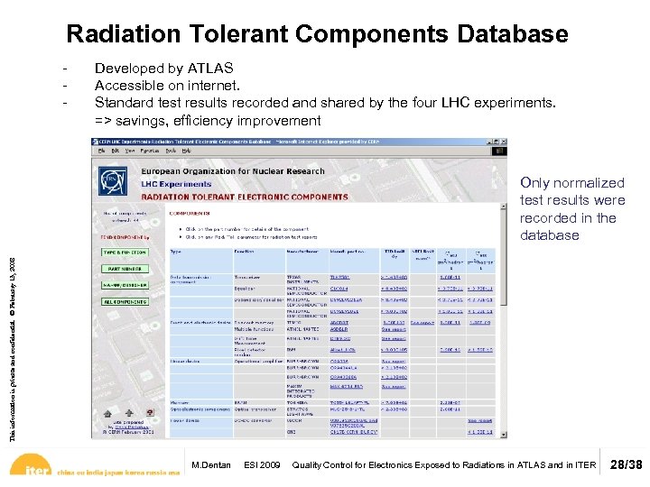 Radiation Tolerant Components Database - Developed by ATLAS Accessible on internet. Standard test results