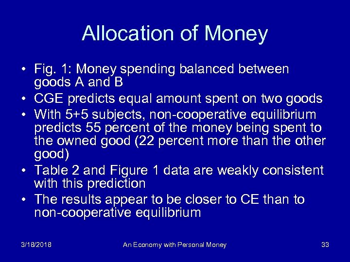 Allocation of Money • Fig. 1: Money spending balanced between goods A and B