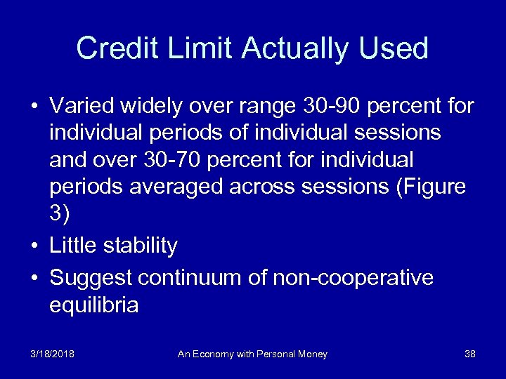 Credit Limit Actually Used • Varied widely over range 30 -90 percent for individual