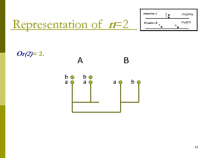 Representation of n=2 Or(2)= 2. A b a B b a a b 11