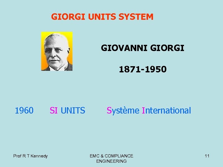 GIORGI UNITS SYSTEM GIOVANNI GIORGI 1871 -1950 1960 Prof R T Kennedy SI UNITS