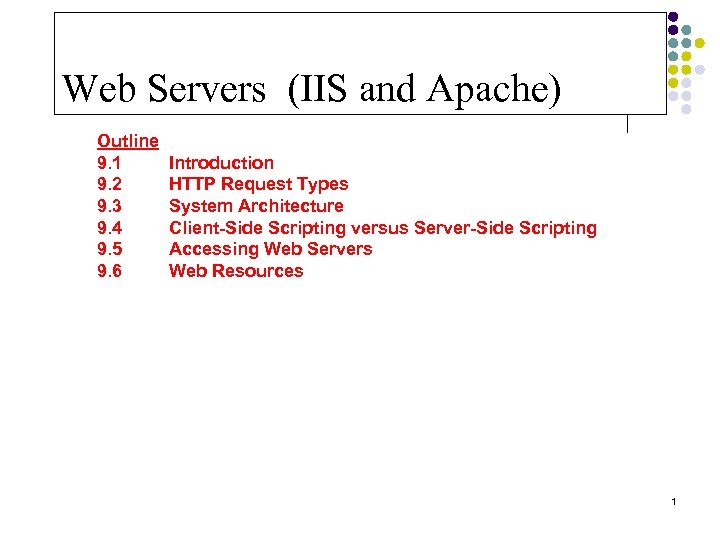 Web Servers (IIS and Apache) Outline 9. 1 9. 2 9. 3 9. 4