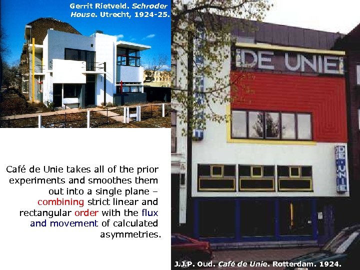 Gerrit Rietveld. Schroder House. Utrecht, 1924 -25. Café de Unie takes all of the