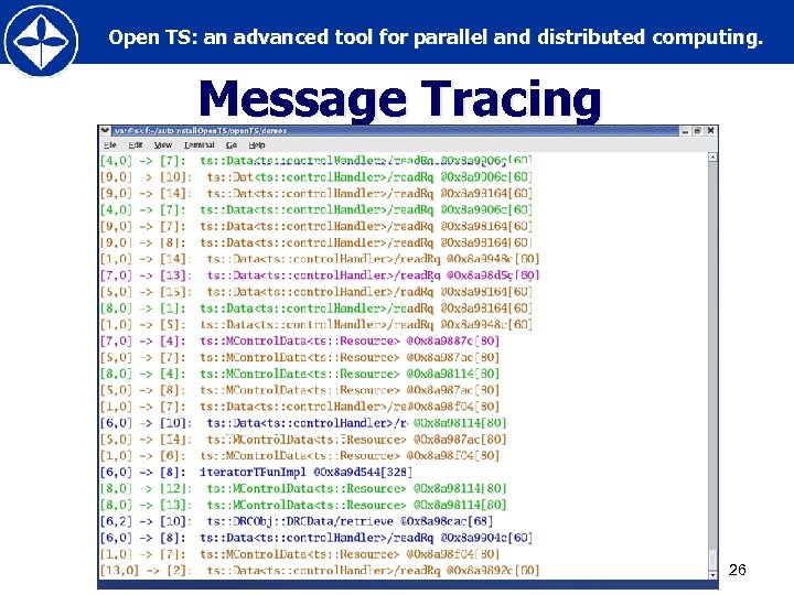 Open TS: an advanced tool for parallel and distributed computing. Message Tracing 26 