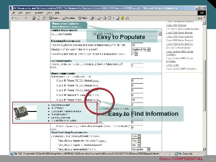 Easy to Populate Easy to Find Information Cisco CONFIDENTIAL 30 