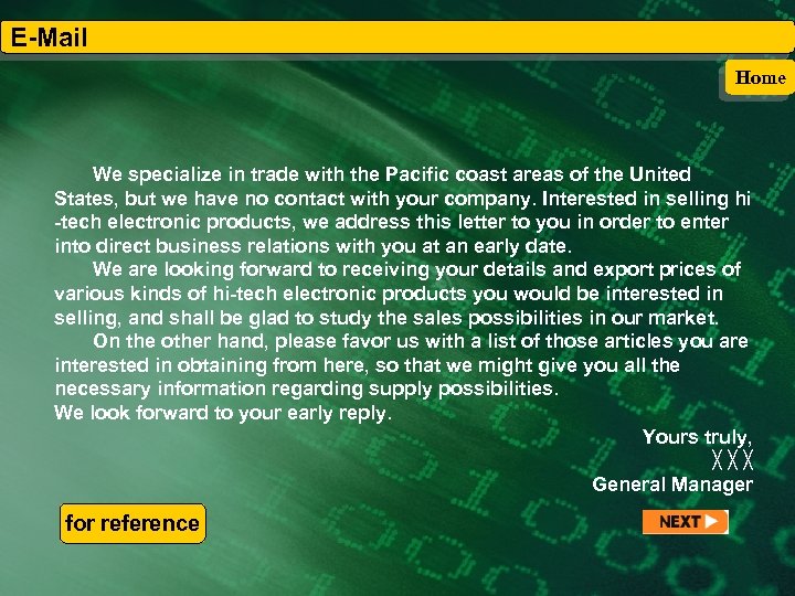 E-Mail Home We specialize in trade with the Pacific coast areas of the United