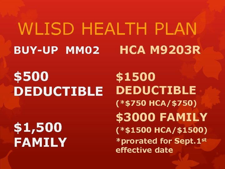 WLISD HEALTH PLAN BUY-UP MM 02 HCA M 9203 R $500 $1500 DEDUCTIBLE (*$750