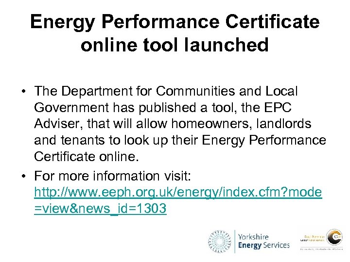 Energy Performance Certificate online tool launched • The Department for Communities and Local Government