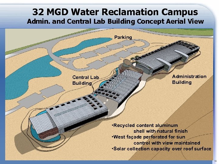32 MGD Water Reclamation Campus Admin. and Central Lab Building Concept Aerial View Parking