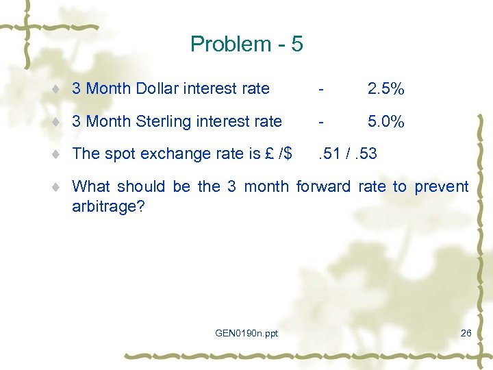 Problem - 5 ¨ 3 Month Dollar interest rate - 2. 5% ¨ 3