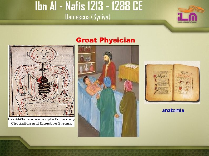 Ibn Al - Nafis 1213 - 1288 CE Damascus (Syriya) Great Physician anatomia 