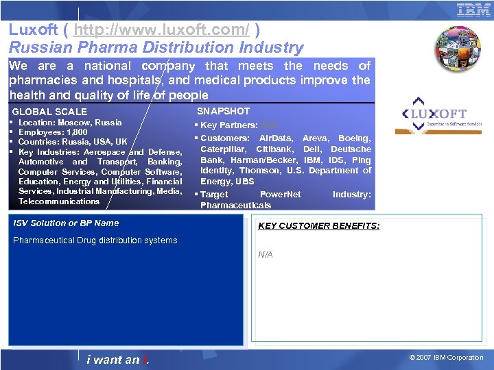 Luxoft ( http: //www. luxoft. com/ ) Russian Pharma Distribution Industry We are a