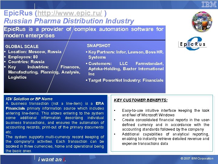 Epic. Rus (http: //www. epic. ru/ ) Russian Pharma Distribution Industry Epic. Rus is