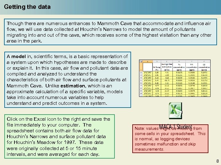 Getting the data Though there are numerous entrances to Mammoth Cave that accommodate and