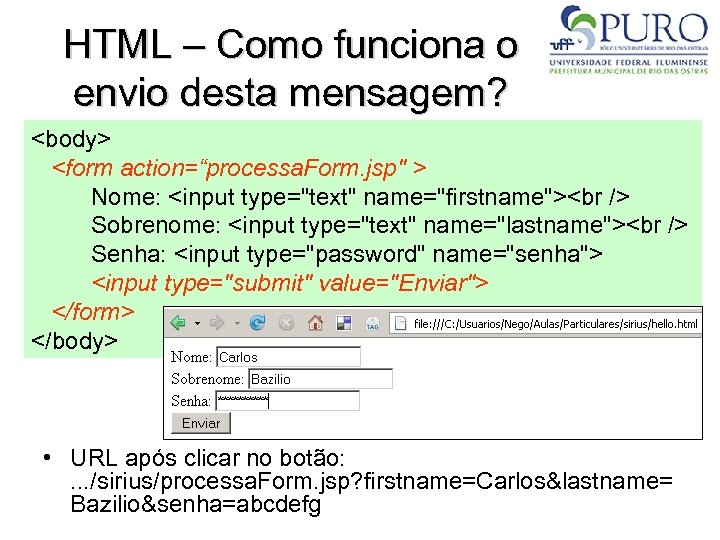 HTML – Como funciona o envio desta mensagem? <body> <form action=“processa. Form. jsp" >