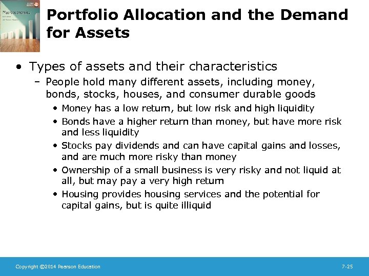 Portfolio Allocation and the Demand for Assets • Types of assets and their characteristics