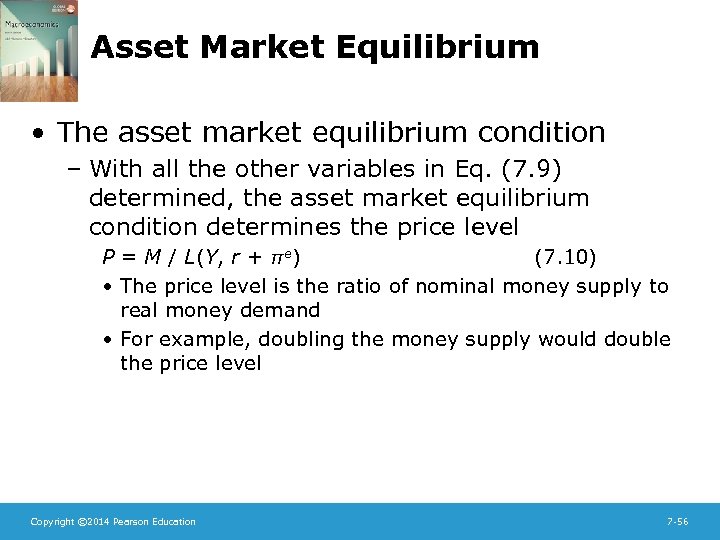 Asset Market Equilibrium • The asset market equilibrium condition – With all the other