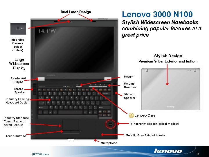 Lenovo 3000 N 100 Dual Latch Design Stylish Widescreen Notebooks combining popular features at