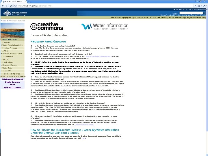 Reuse of Water Information Frequently Asked Questions Q: Is the Creative Commons Licence legal