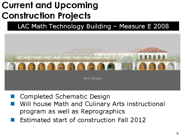 Current and Upcoming Construction Projects LAC Math Technology Building – Measure E 2008 n