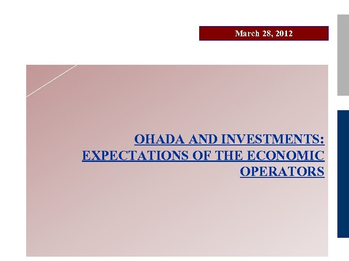 March 28, 2012 OHADA AND INVESTMENTS: EXPECTATIONS OF THE ECONOMIC OPERATORS 