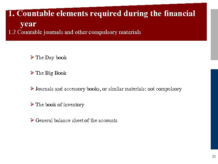 1. Countable elements required during the financial year 1. 2 Countable journals and other