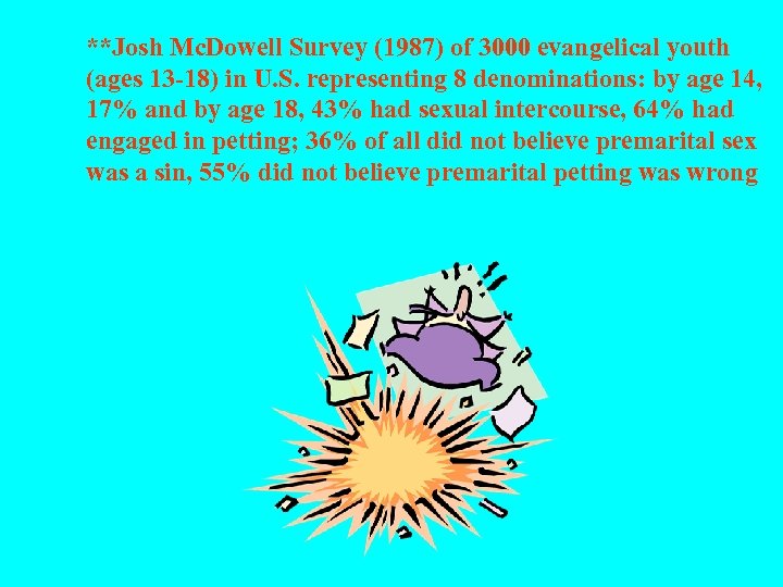 **Josh Mc. Dowell Survey (1987) of 3000 evangelical youth (ages 13 -18) in U.