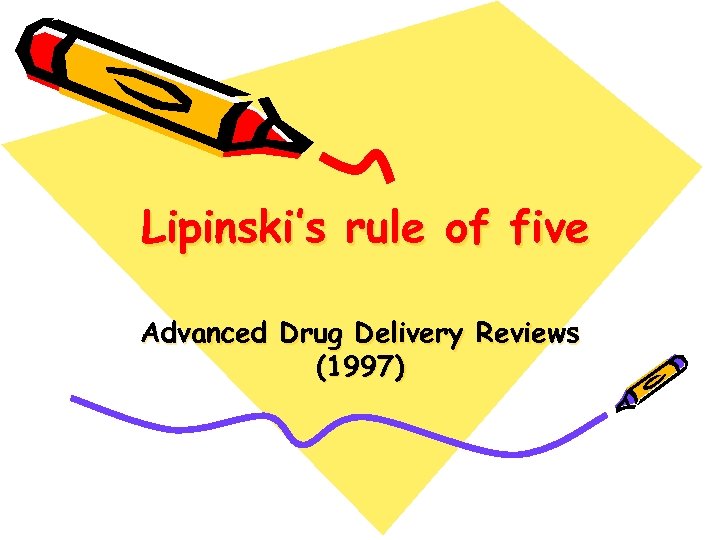 Lipinski’s rule of five Advanced Drug Delivery Reviews (1997) 