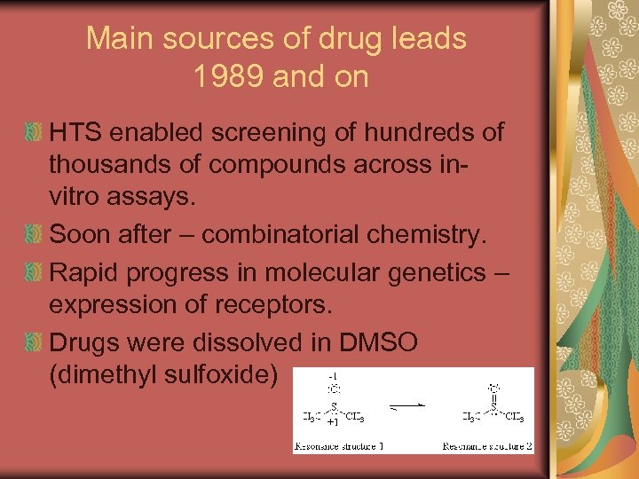 Main sources of drug leads 1989 and on HTS enabled screening of hundreds of