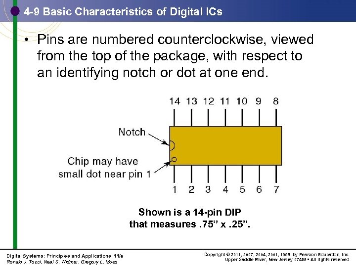4 -9 Basic Characteristics of Digital ICs • Pins are numbered counterclockwise, viewed from