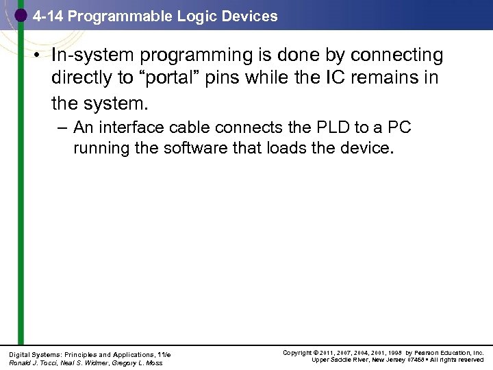 4 -14 Programmable Logic Devices • In-system programming is done by connecting directly to