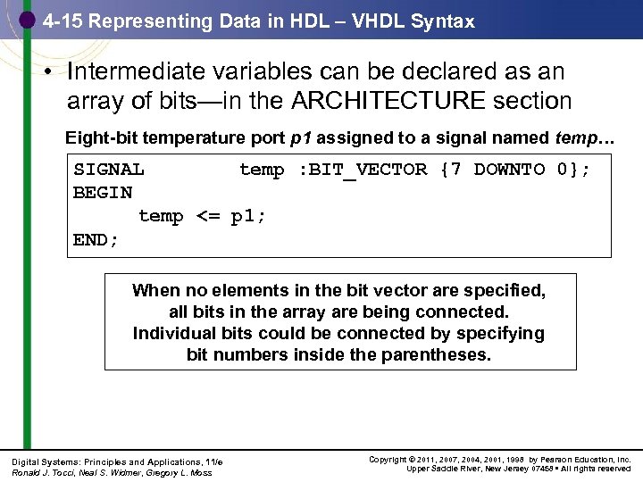 4 -15 Representing Data in HDL – VHDL Syntax • Intermediate variables can be