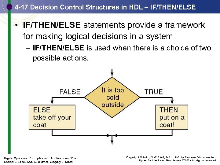 4 -17 Decision Control Structures in HDL – IF/THEN/ELSE • IF/THEN/ELSE statements provide a