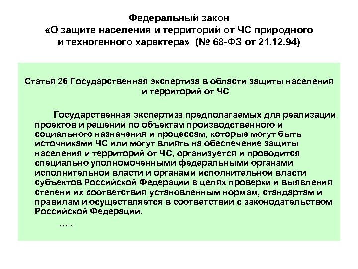 Федеральный закон «О защите населения и территорий от ЧС природного и техногенного характера» (№