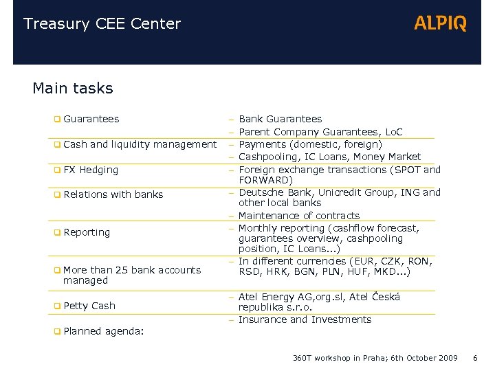 Treasury CEE Center Main tasks q Guarantees q FX Hedging – – – q